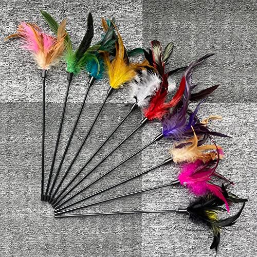 Cat Feather Wand Toys 10-Pack with Bell Indoor Kittens - Image 3