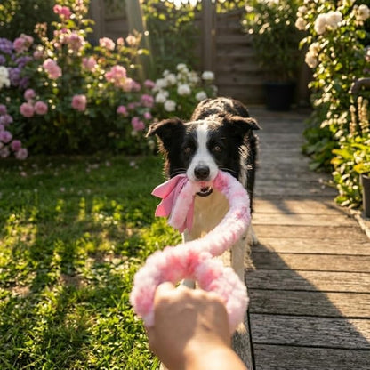 Baba&Nana Braided Fleece Dog Tug Toy (1PC), Assorted Colors Dog Rope Toy, Interactive Tug of War Dog Toy for Large & Medium & Agility Dogs - New and Old tug Rope Shipped Randomly! (Pink/Faux Fur)