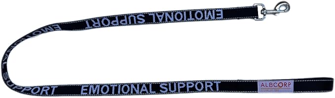 Albcorp Emotional Support Dog Leash 4 FT x 1 Inch – Reflective ESA Leash with Embroidered Emotional Support Lettering, Heavy-Duty Nylon, Padded Neoprene Handle, (Black, Emotional Support)