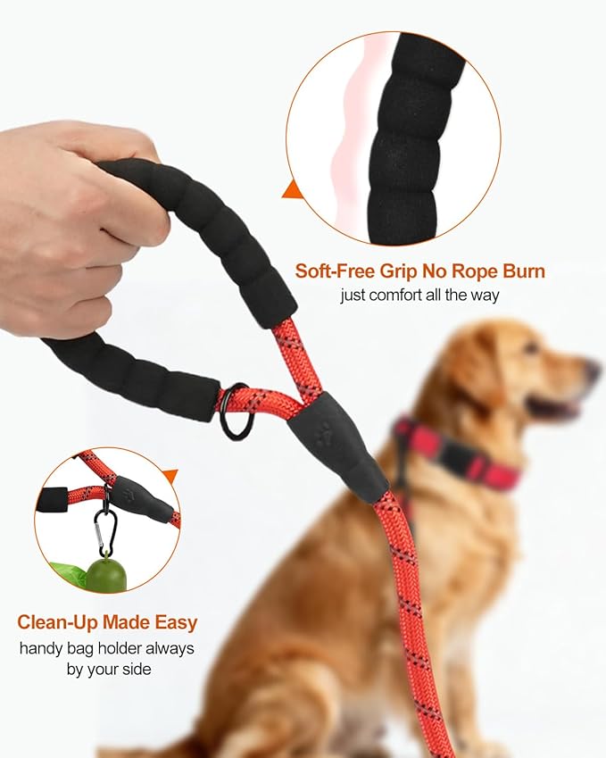 Joytale Dog Leash for Large Dogs, Heavy Duty Nylon Leashes with Comfortable Padded Handle and Highly Reflective Threads, Ideal for Walking and Training, Red, 6'×1/2''