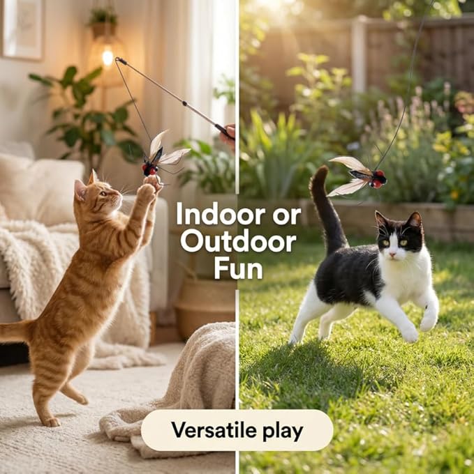 Cat Insect Feather Toys Replacement - 2 Pcs Handmade Natural Flies - Cat Toy Wand Refills - Interactive Kitten Teaser Wand Attachments - Cat Toys for Indoor Cats Play