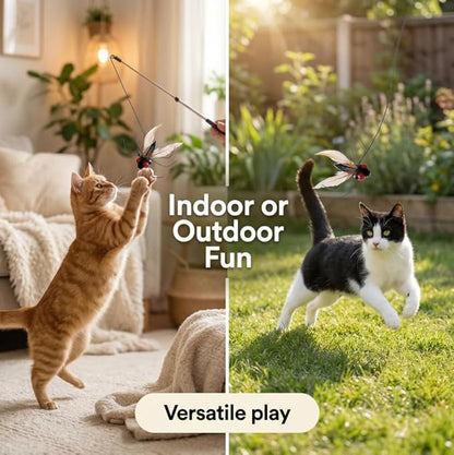 Cat Insect Feather Toys Replacement - 2 Pcs Handmade Natural Flies - Cat Toy Wand Refills - Interactive Kitten Teaser Wand Attachments - Cat Toys for Indoor Cats Play