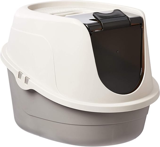 Amazon Basics No-Mess Hooded Enclosed Cat Litter Box with Odor Control and Swinging Door, Large, 24" x 18" x 17", Multicolor