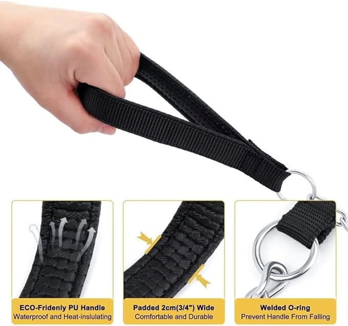 Chain Leash for Small Dogs, Heavy Duty Metal Dog Lead Durable Strong Chew Proof Puppy Leashes for Small Medium Large Breed Pet Dogs, 2.0mm * 4ft Black Handle