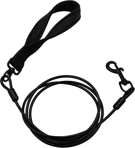 6FT Heavy Duty Dog Leash with Chew Proof Handle, Stainless Steel Wire Cable Train Leash for Control Large Dogs Walk Run - Black