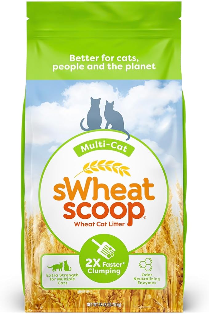 sWheat Scoop Natural Wheat Multi-Cat Litter, Superior Clumping with Odor Neutralizing Enzymes, 28 Pound Bag