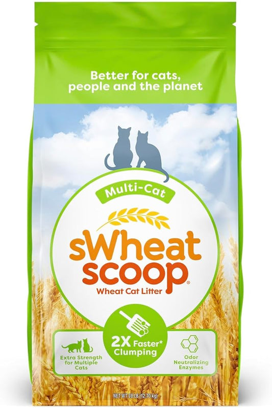 sWheat Scoop Natural Wheat Multi-Cat Litter, Superior Clumping with Odor Neutralizing Enzymes, 28 Pound Bag