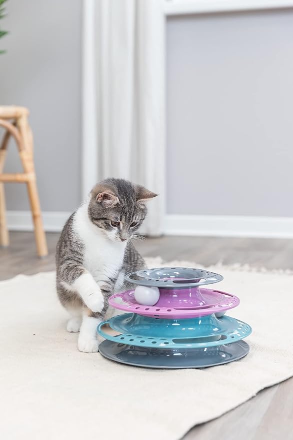TRIXIE Catch The Balls Circle Track, Interactive Cat Toy, Cat, and Mouse Games (Green/Gray)
