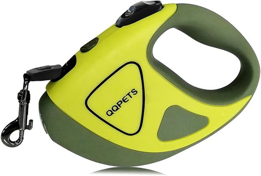 Retractable Dog Leash with Light, Pet Lead, 12-Color Ambient Lighting, Retractable Pet Lead with 360° Anti-Tangle Feature, 5-Meter Length Weighing Up to 40 kg (Green, 1.0)