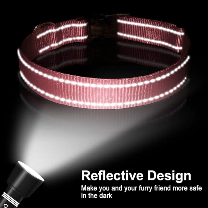 FunTags Reflective Dog Collar, Sturdy Nylon Collars for Large Girl and Boy Dogs, Adjustable Dog Collar with Quick Release Buckle, Neon Pink
