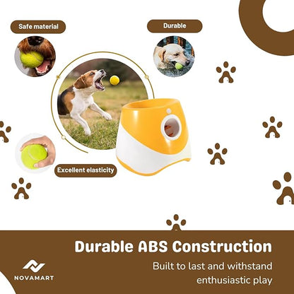 Dog Ball Launcher – Automatic Dog Ball Thrower for Small and Medium Dogs, Interactive Pet Toy with 6 Mini Tennis Balls & Adjustable Launch Distance, Indoor & Outdoor Play