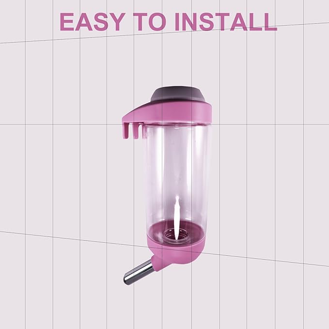 Dog Crate Water Bottle - 12 oz No Drip Kennel Pet Water Dispenser, Easy-to-Use Cage Water Bottle for Dogs, Cats, Small Animals, 350ML, Pink