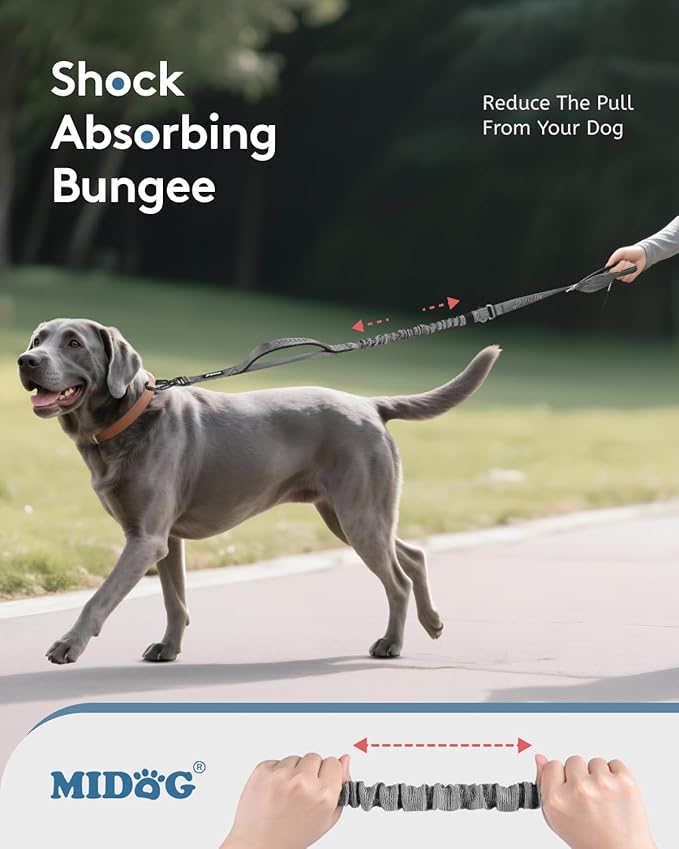 MIDOG Dog Leash with Zipper Pouch,Multifunctional Bungee Leash for Medium to Large Sized Dog Walking