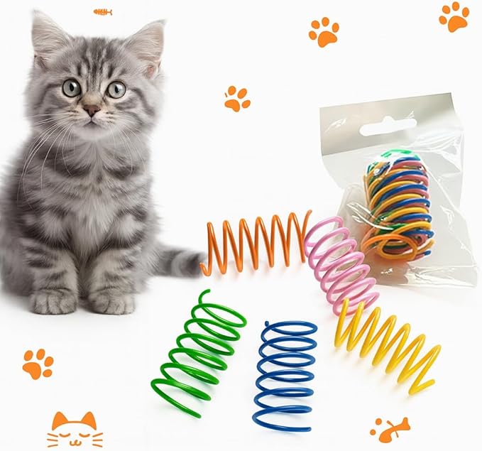 Cat Spring Toys – 5 Colors (Yellow, Green, Pink, Blue, Orange), Durable Plastic Springs for Indoor Cats, Interactive Bouncy Cat Toys for Batting, Chasing & Exercise