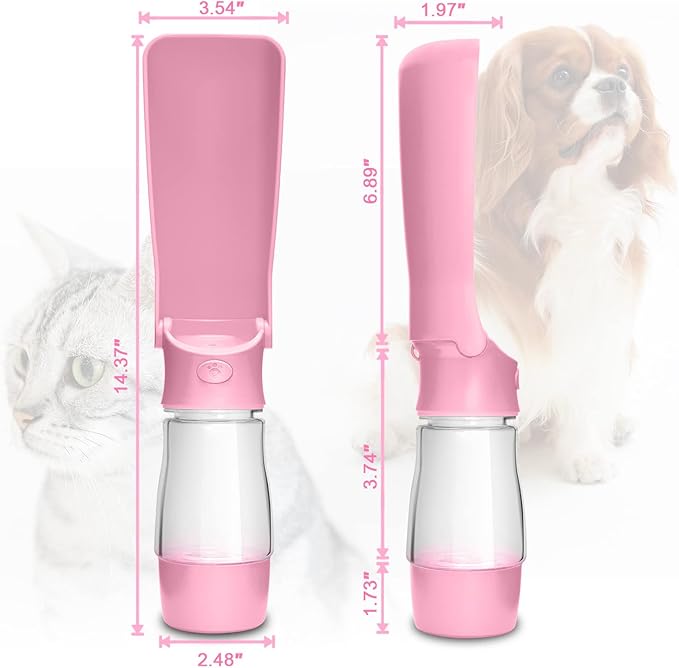 Dog Water Bottle with Food Container, Foldable Puppy Travel Water Dispenser Cup, Leak Proof Portable Dog Water Bowl Summer Accessories for Pet Outdoor Walking Hiking (Pink)