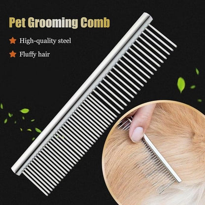 Stainless Steel Dog Grooming Comb, Suitable for Cats and Dogs, Round Comb Teeth, Double Teeth Pet Comb, Pet Hair Combing and Cleaning, Removing Tangles