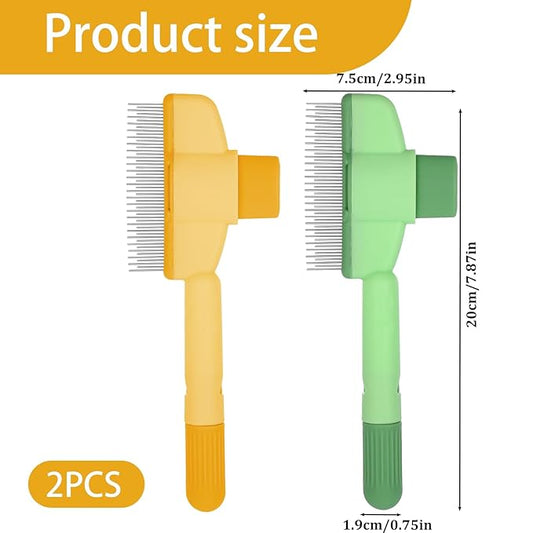 Flea Comb for Dogs and Cats with Release Button, 2PCS Comfort safety Pet Hair Removal Comb & Flea Combs with Long & Short Stainless Steel Metal Teeth for Short/Long Hair