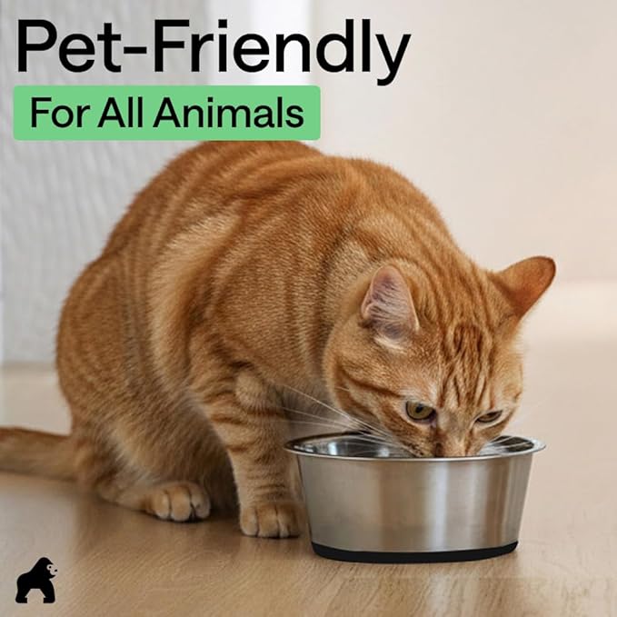 GORILLA GRIP Dog Bowls, Food Grade 304 Stainless Steel, Holds 8 Cups Each (64 fl oz) Food and Water Bowl for Feeding Dogs and Cats, Dishwasher Safe, Rust Resistant, BPA Free Rubber Base Set of 2 Black