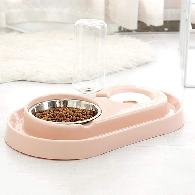 Luck Dawn Double Dog Cat Bowls Water and Food Bowl Set，Detachable Stainless Steel Bowl Automatic Water Dispenser Bottle Pet Feeder for Small or Medium Size Dogs Cats Puppy Kitten Rabbit