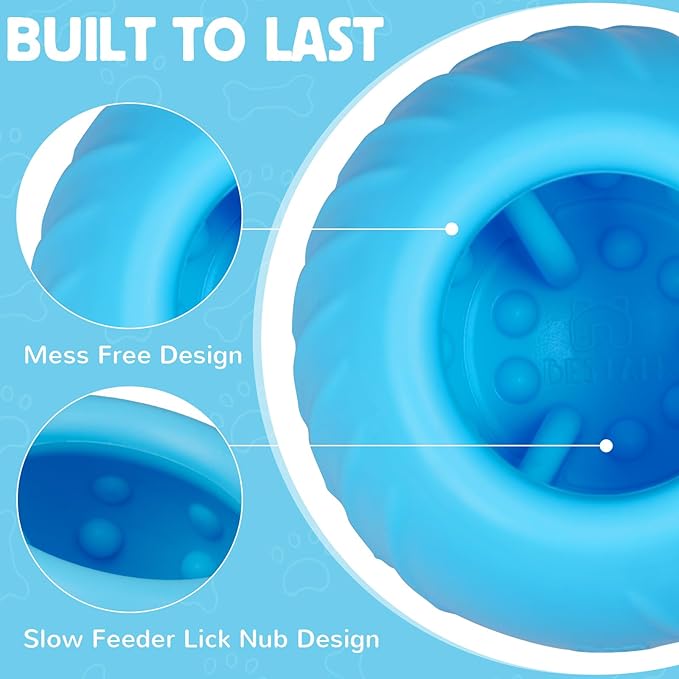 Long-Lasting Dog Lick Toy, Wobbly Dog Enrichment Lick Bowl to Keep Dogs Busy, Interactive Stuffable Dog Treat Feeder for Boredom, Silicone Treat Dispensing Chew Toy(Light Blue,M)