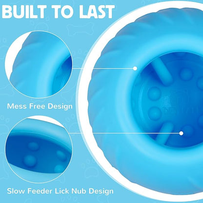 Long-Lasting Dog Lick Toy, Wobbly Dog Enrichment Lick Bowl to Keep Dogs Busy, Interactive Stuffable Dog Treat Feeder for Boredom, Silicone Treat Dispensing Chew Toy(Light Blue,M)