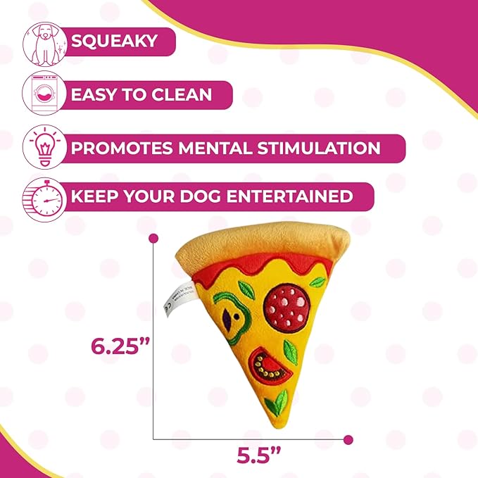 Glow Pups Pizza Slice Dog Toy, Squeaky Plush Toys for Small and Medium Dogs, Easy to Clean, Promotes Mental Stimulation, Interactive Playtime, Dog Pizza Toy - Peach (2 Pack)