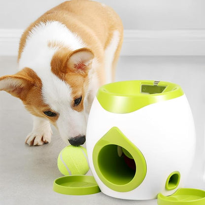 Dog Ball Launcher Interactive Puppy Ball Thrower Machine with Treat Dispenser Fun Dog Training Toys for Indoor Outdoor(Green,2 Balls)