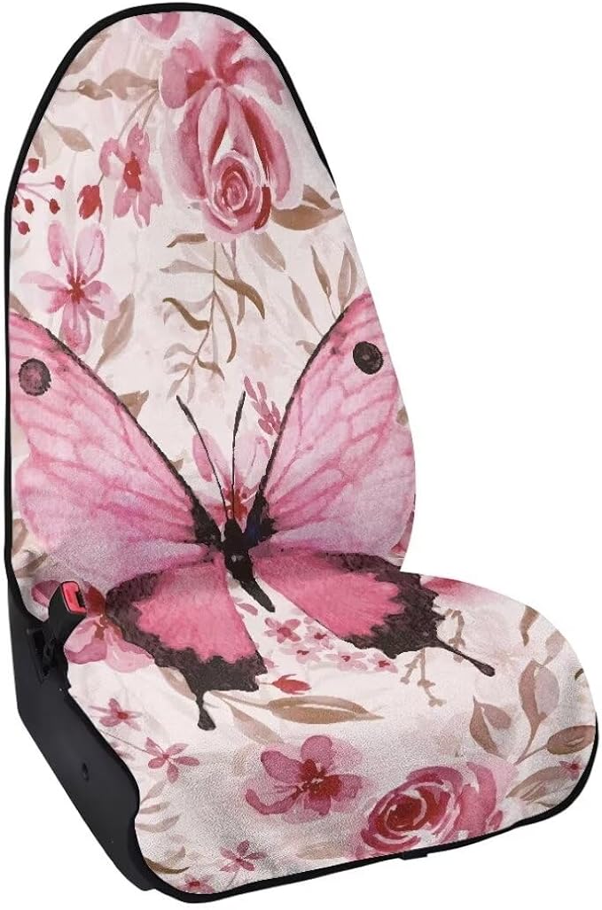 Coldinair Pink Butterfly Car Seat Cover Protector Front Seats Only,Floral Universal Waterproof Towel Seat Covers for Trucks,Auto Seat Cover Protectors for Workout,Beach,Swimming