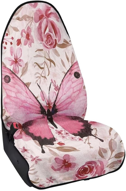 Coldinair Pink Butterfly Car Seat Cover Protector Front Seats Only,Floral Universal Waterproof Towel Seat Covers for Trucks,Auto Seat Cover Protectors for Workout,Beach,Swimming