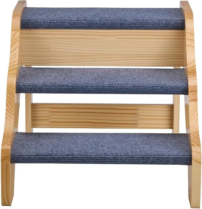 VEVOR Wood Pet Stairs, 3-Step Dog Stairs for High Beds, Sofa & Cars, 150lbs Load Capacity, Non-Slip Surface, Stable Cat & Dog Step Ladder for Small Medium Large Older Pet Puppy Essentials
