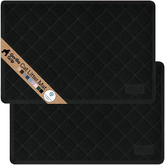 GORILLA GRIP Cat Litter Box Mat, 35x23 2 Pack, Cushioned Coil Mesh Litter Trapping Mats, Scatter Control Supplies for Less Mess, Phthalate Free, Ultra Deep Catch Grooves, Rinse or Vacuum Clean, Black