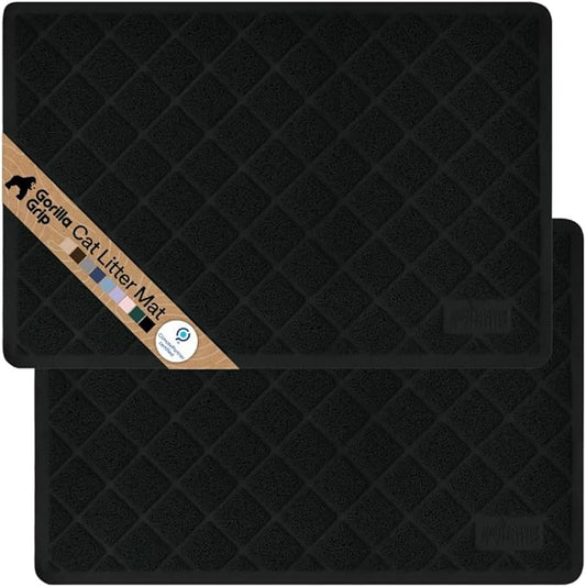 GORILLA GRIP Cat Litter Box Mat, 35x23 2 Pack, Cushioned Coil Mesh Litter Trapping Mats, Scatter Control Supplies for Less Mess, Phthalate Free, Ultra Deep Catch Grooves, Rinse or Vacuum Clean, Black