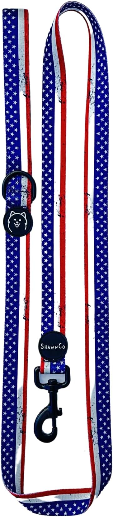 ShawnCo Dream Walk Dog Leash- Premium, Nylon Pet Leash with Soft Neoprene Handle for Small, Medium and Large Dogs (Stars and Stripes, Small)