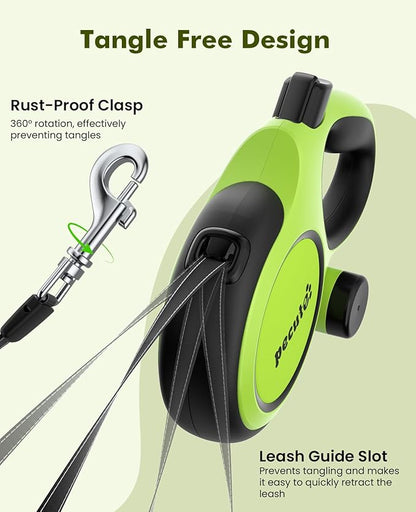 Pecute Retractable Dog Leash with Chew Proof Steel Cable, 26ft Heavy Duty Retractable Pet Leash with Poop Bag Holder, Anti-Slip Grip, for Medium/Large Power Chewers & Pullers 33lbs-110lbs (Green)