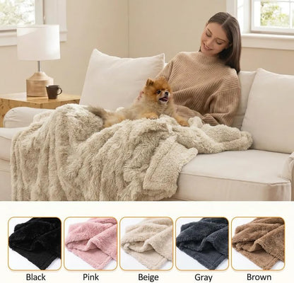 Waterproof Dog Blanket Pet Throw Blankets Fluffy Long Faux Fur Reversible Puppy Blankets 85x57in Furniture Protector Cover for Sofa Bed Couch Bed Cover Washable for Dogs Cats (Beige XL) - Image 2