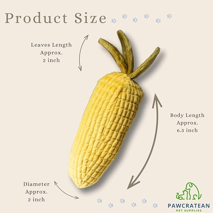 7" Squeaky Plush Toy for Puppies Small Dogs Self Etertainment Washable Soft Made [PET ONLY] (Corn)