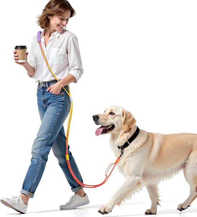 Hands Free Dog Leash Dual Handle, Wearable Leashes for Dog, Padded Waist Belts and Rotating Metal Clip,for Medium Large Dogs (18+ lbs) Walking Training Running (Yellow-Orange, 4.5 FT)