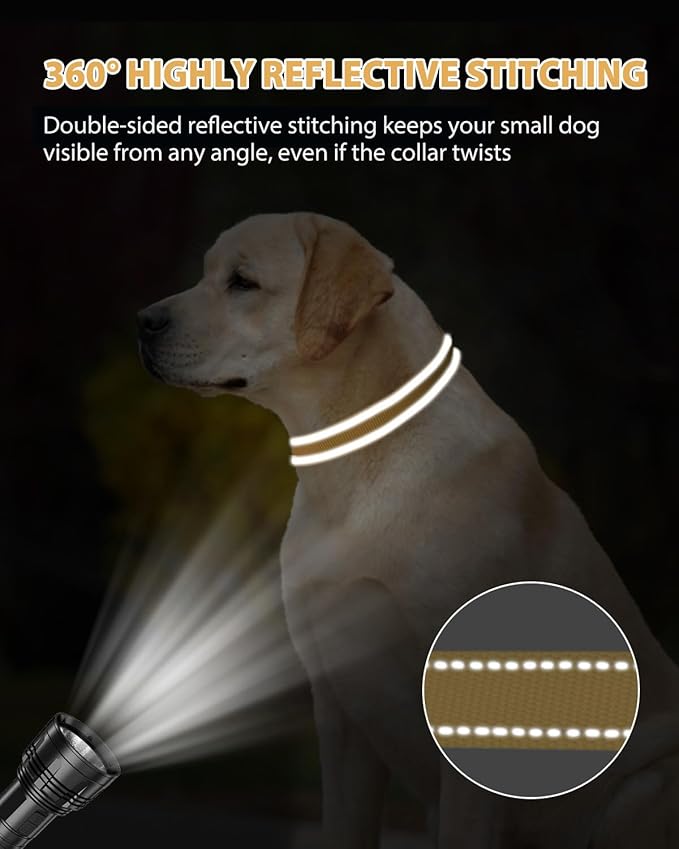 Joytale Extra Large Dog Collar, Wide Double-Sided Reflective Nylon Collar for Night Safety, Adjustable Quick-Release for Gentle Giants, Khaki, XL (1 1/4" Width)
