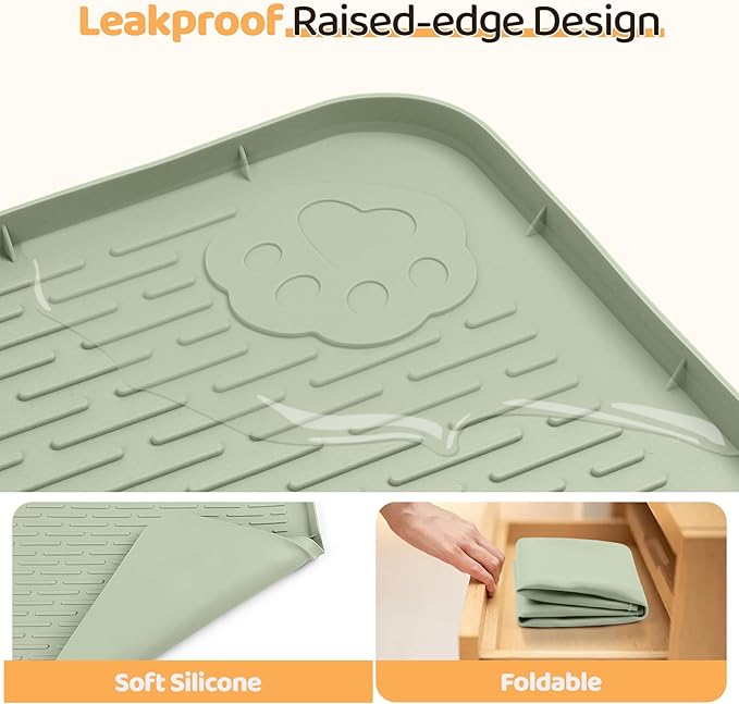 Dog Food Mat, Extra Large 57" x 40" Silicone Pet Feeding Mat with Raised Edge Pet Placemat for Small, Medium, and Large Pets Non-Slip, Easy to Clean (Green)