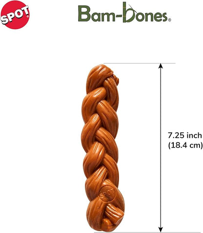 SPOT Bam-Bones Braided Stick - Made with Strong Bamboo Fiber, Durable Long Lasting Dog Chew Toy for Light to Moderate Chewers, for Dogs & Teething Puppies Under 40lbs, 7.25in, Hickory Smoke Flavor