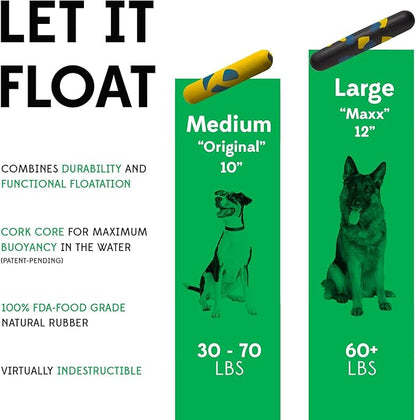 Goughnuts Medium Water Stick – Floating Dog Toys for Water Fetch, Interactive Heavy Duty Dog Pool Toy for Aggressive Chewers, Natural Reinforced Rubber Float, USA Made, 30-70 lbs Dogs