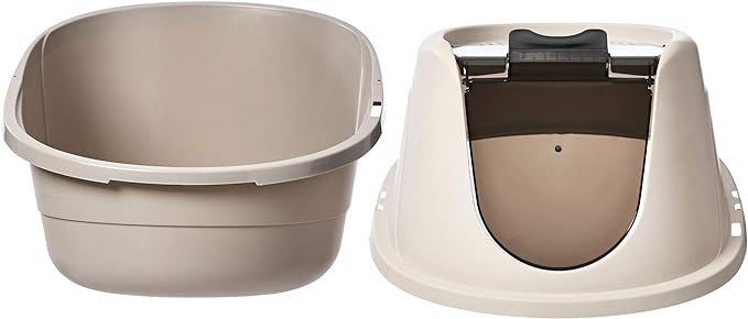 Amazon Basics No-Mess Hooded Enclosed Cat Litter Box with Odor Control and Swinging Door, Large, 24" x 18" x 17", Multicolor