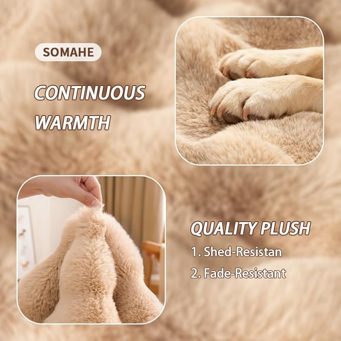 Large Dog Bed Mat, Extra Large Plush Faux Fur Washable Pet Bed for Large Dogs, Non-Slip Fluffy Dog Mat – Machine Washable XL Dog Sleeping Pad for Large Breeds, 35 x 27 Inch Coffee