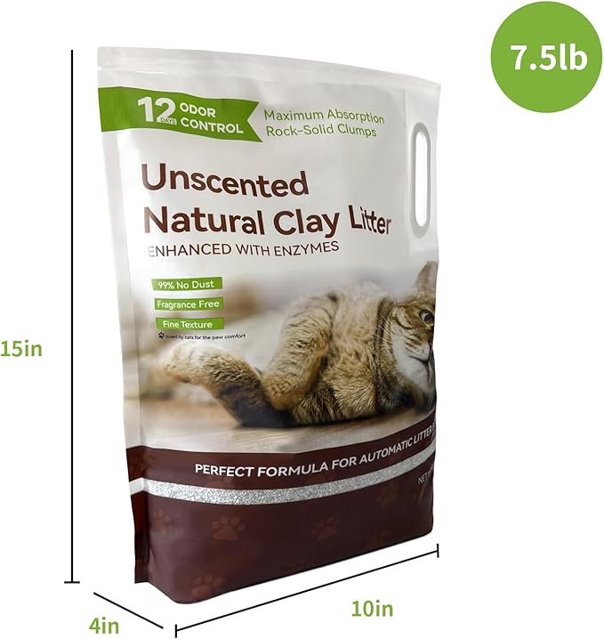 Strong Clumping Cat Litter, Unscented Natural Clay Cat Litter, Enzyme Odor Control, Dust-Free Low Tracking, Hightly Absorbent Kitty Litter, Firm Clumping No Sticking, 7.5lb/2 Pack