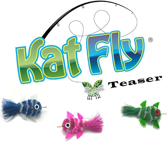 1 Inch Handmade Cat Toy Teaser Wand Refill Mini Clownfish - 3 Pack Blue, Green, Pink Natural Material Toys, Hunting Instinct Play, Interactive Exercise Attachment Set for Indoor Cats