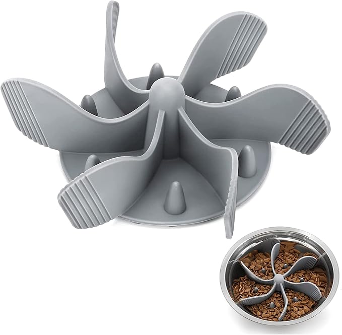 Slow Feeder Dog Bowls Insert, Silicone Slow Eating Bowl Pad with 36 Suction Cup, Cuttable for Regular and Elevated Dog Bowls for All Dogs (Gray)