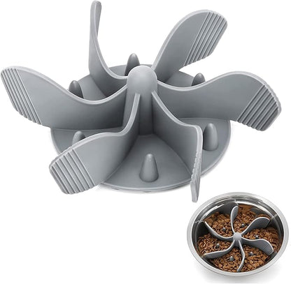 Slow Feeder Dog Bowls Insert, Silicone Slow Eating Bowl Pad with 36 Suction Cup, Cuttable for Regular and Elevated Dog Bowls for All Dogs (Gray)