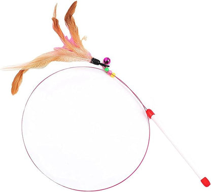 Cat Feather Wand Toy - Steel Wire Feather Interactive Cat Stick Training - Beads Bells Kitten Wand Toys Pet, Funny Kitten Fishing Pole Toy for Bored Indoor Chase & Exercise(1Pcs)