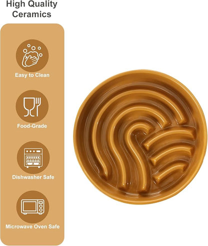 Ceramic Maze Dog Slow Feeder with Non-Slip Silicone Rim – Heavy-Duty Stoneware Bowl with Puzzle Pattern for Bloating & Obesity Prevention (Orange-M)
