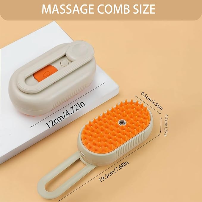4-in-1 Rechargeable Cat Steam Brush for Shedding, Anti-static Pet Grooming Tool for Cats and Dogs, Pet Massage & Cleaning Brush (Beige)